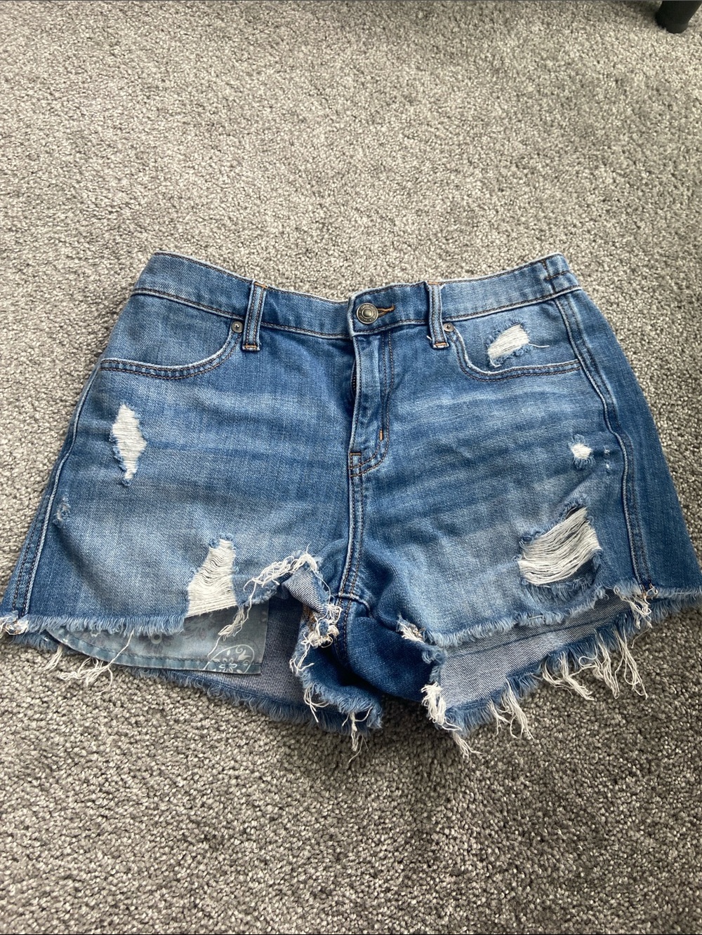 aerie Distressed Medium Blue Denim Cutoff Shorts